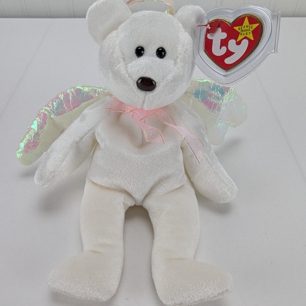 Vintage Ty Beanie Baby Halo Angel Bear Plush 9" Stuffed Animal 1998 Hang Tag Min